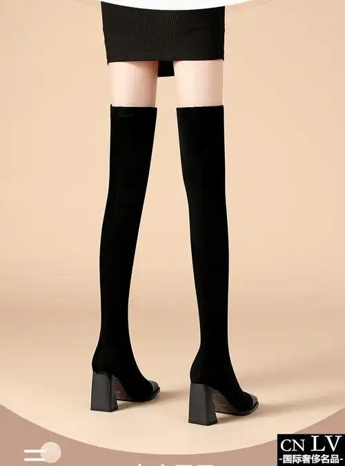 名牌高端过膝长靴女高跟2021秋冬新款高筒弹力瘦瘦靴粗跟方头长筒靴子
