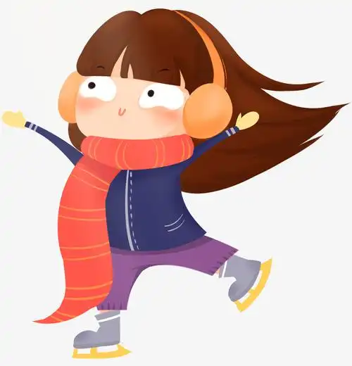滑冰的手绘卡通女孩免抠素材免费下载_觅元素51yuansu.com