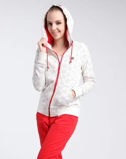 斐乐fila女款米白/红色时尚长袖针织运动上衣26149706-1_唯品会