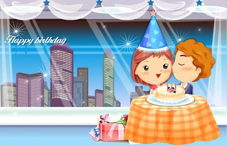 过生日的卡通情侣