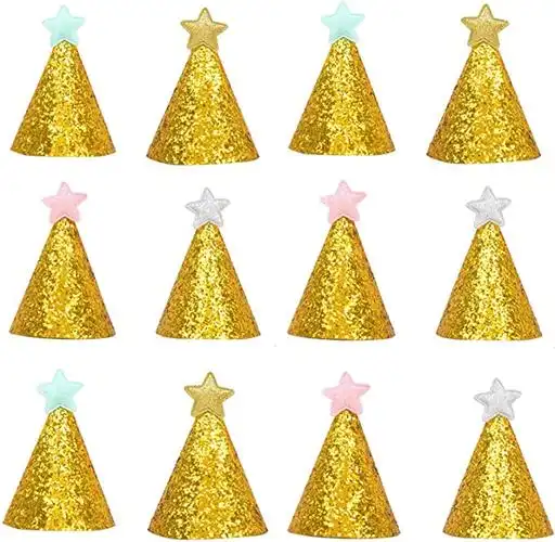 dreamm 12 件装金星生日帽生日快乐布派对圆锥形帽闪亮派对帽儿童成人