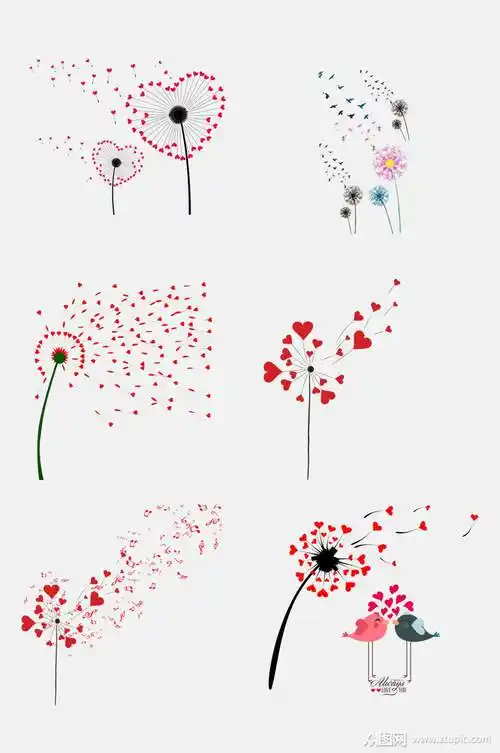 创意红色手绘花卉蒲公英免抠素材