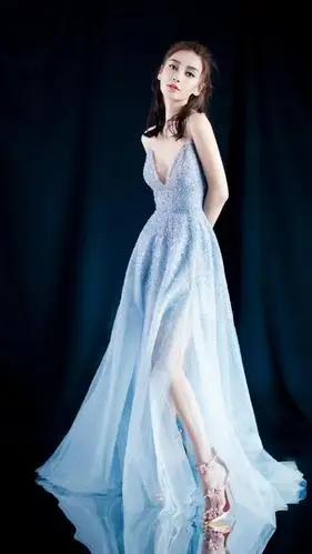 angelababy蓝色v领礼服性感写真,高清图片,手机锁屏桌面-壁纸族