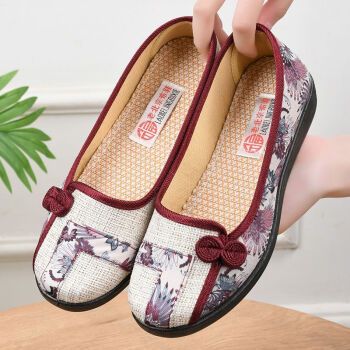 蓝诺猫老北京布鞋女帆布女鞋民族风情老北京布鞋亚麻平底浅口一脚蹬