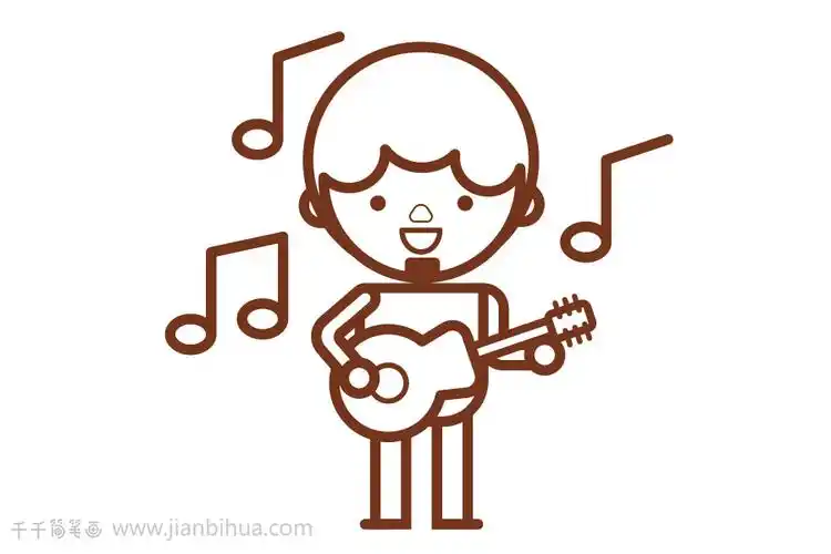 拿着吉他唱歌的音乐人简笔画