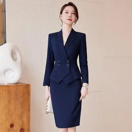 诗璐雅时尚职业套装女高级感藏青色西装两件套气质女神范工作服秋