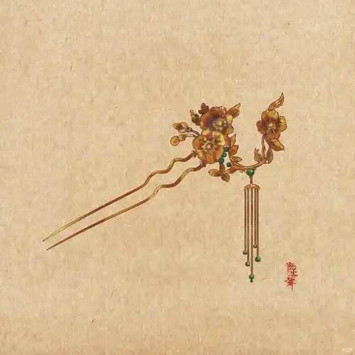 素材 古风发簪中国风头饰金首饰举报 一款古风头饰素材,增加小细节,可