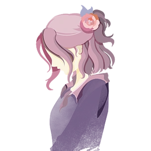 手绘卡通低头忧伤思考的紫发美女侧身像