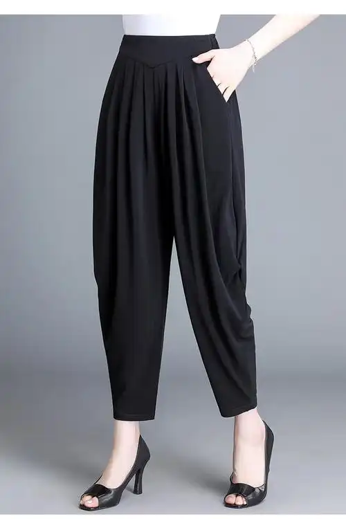 女式中老年夏季长裤萝卜裤罗卜妈妈哈伦裤女时尚宽松休闲薄款运动裤zw