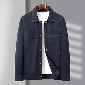 水洗牛仔休闲夹克外套男上衣 2023优质翻领精品高品质潮流秋季 - 男装
