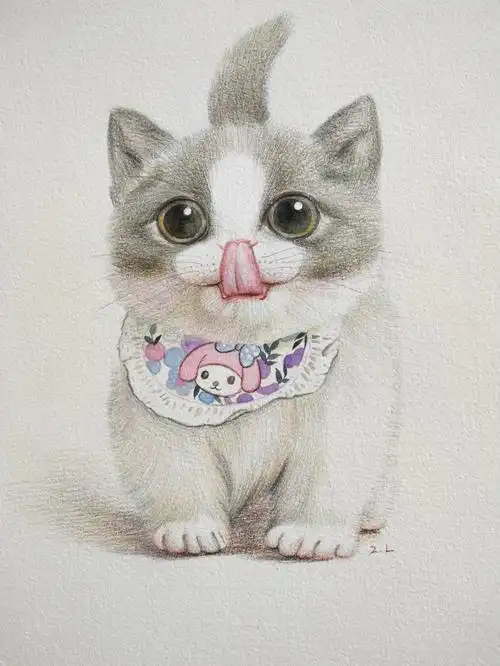 彩铅77步骤新鲜萌猫出炉欢迎品尝