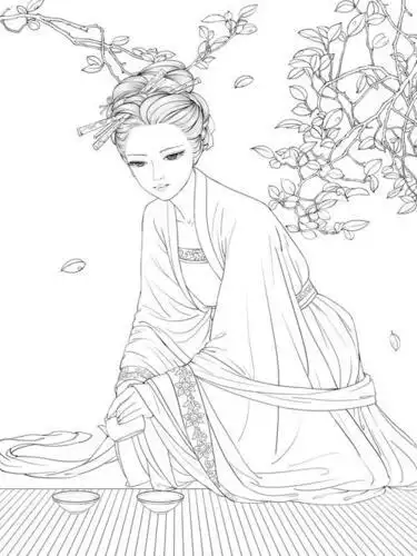 手绘古风人物线稿图简笔画