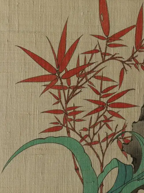 国画工笔竹石百合