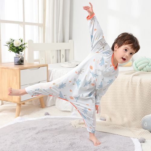 纯棉薄款防踢被婴儿长袖睡衣儿童家居服夏季宝宝连体分腿睡袋夏薄