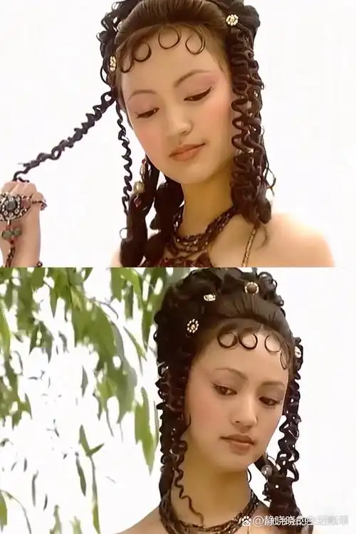 罗海琼演的妲己造型,现在看都很大胆,螺丝卷的头发,"666"的刘海