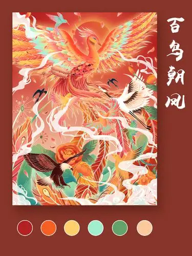 国风插画——百鸟朝凤图