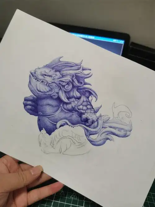 圆珠笔画貔貅._陈澎手绘-站酷zcool