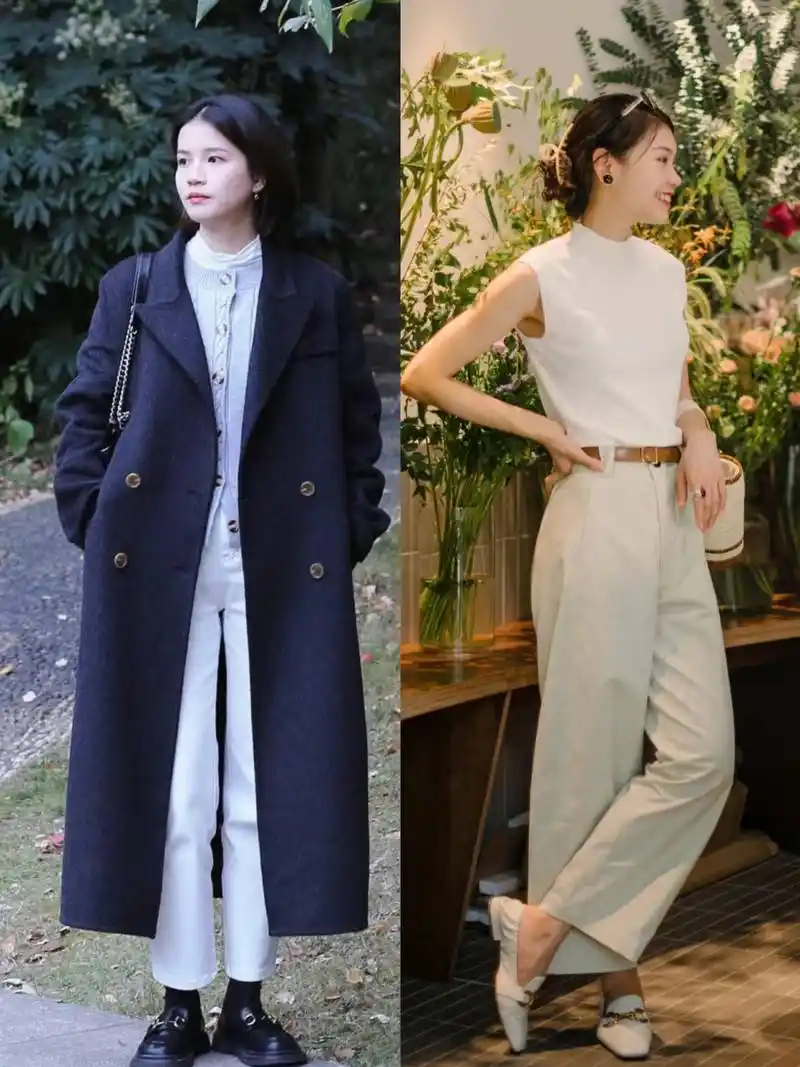 比如九分白裤子配乐福鞋,可以选择露脚踝,或者配袜子的不同方式.