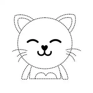 虚线形状睡猫可爱猫动物矢量插图照片