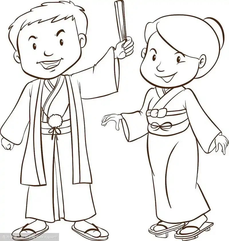 两个亚洲人的简单素描