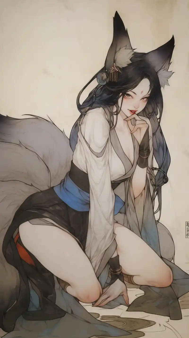 青丘之狐贰.#插画 #水墨画 #二次元 #古风 #狐妖 - 抖音