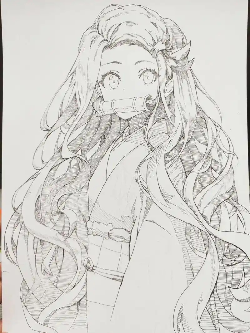 祢豆子线稿手绘.#画画 #手绘 #简笔画 #漫画 #绘画 - 抖音