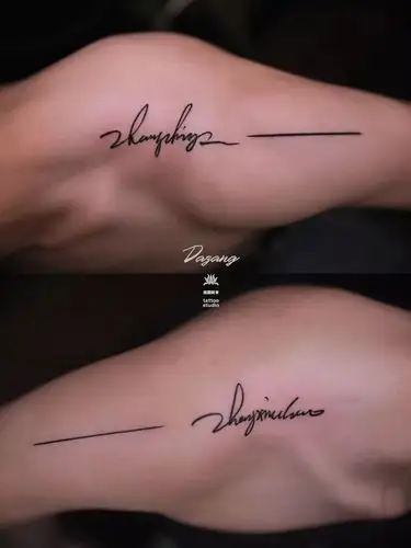 情侣肩膀纹身图案英文直线个性甜蜜