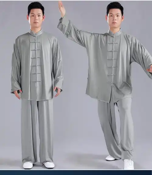 丝太极服男太极拳练功服男装2022新款夏季套装服装春秋浅蓝色短袖l