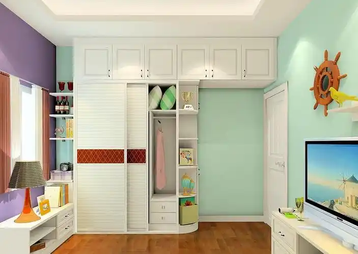 纹理丰富;衣柜充分利用门上方空间设计一体式到顶柜,有效增加卧室储纳