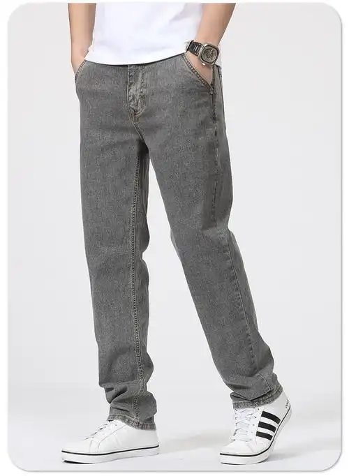 牛仔裤男直筒宽松弹力休闲复古做旧大码高端春秋裤子灰色31腰围2尺4
