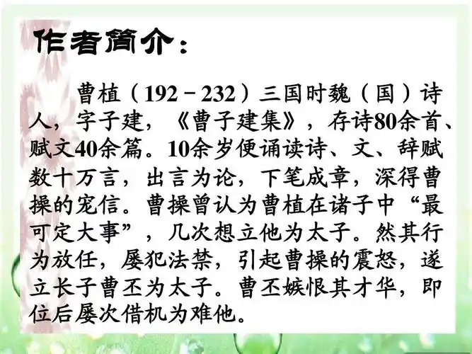 无忧文档 所有分类 小学教育 语文 《七步诗》课件2ppt 作者简介