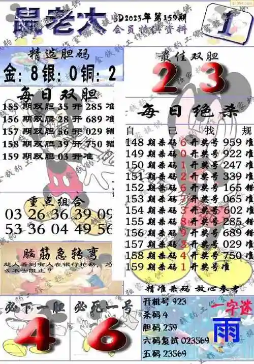 23年159期3d布衣图库图谜版总汇