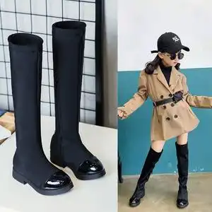 过膝女童弹力靴子2021新款儿童鞋冬季高筒靴保暖长靴女大童长筒靴