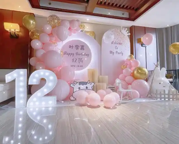 粉嫩香槟色小女孩生日布置94