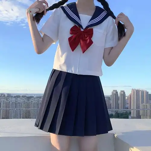 长袖日系jk制服基础款白三本水手服春秋学院风校供中间服套装正版