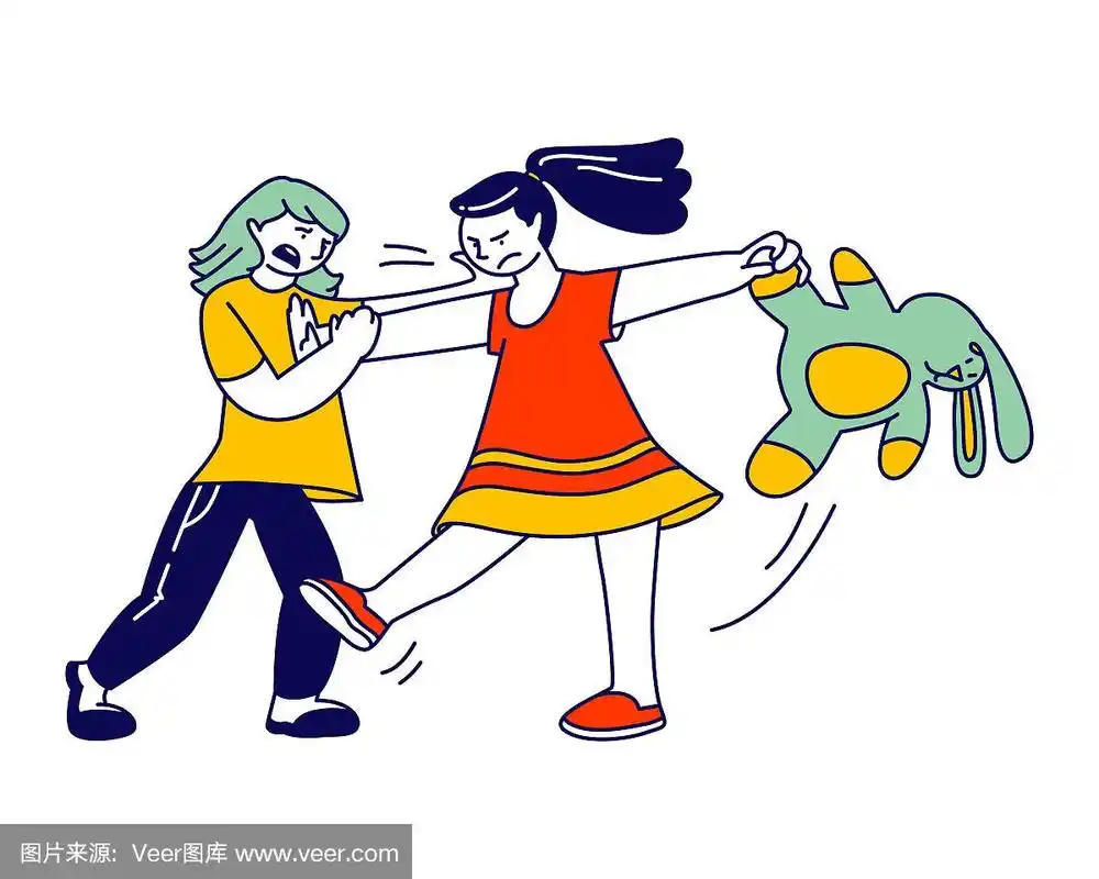 同学,兄弟姐妹或朋友互相大喊和打,冲突的情况,多动的孩子,卡通平面