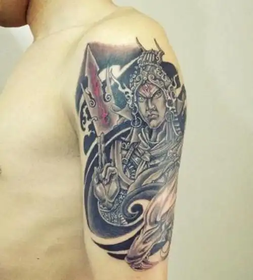 时尚潮流男生手臂二郎神纹身彩色图片分享