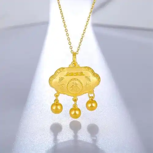 周六福zhouliufu黄金吊坠宝宝平安百福如意小金锁足金挂坠计价正品