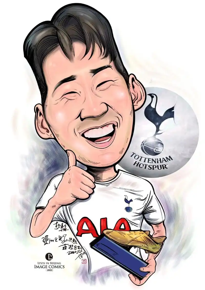 原创插画热刺孙兴慜英超肖像漫画约稿