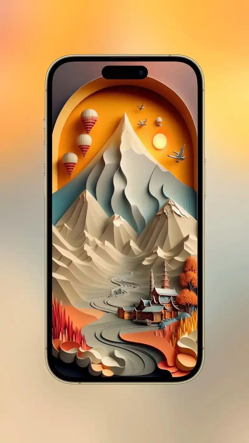 3d山水画壁纸.立体感壁纸 拟物风#立体壁纸 #3d壁纸 # - 抖音