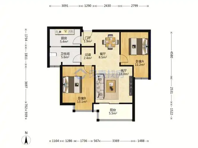 此房可066首付购买地铁口2室2厅89平米