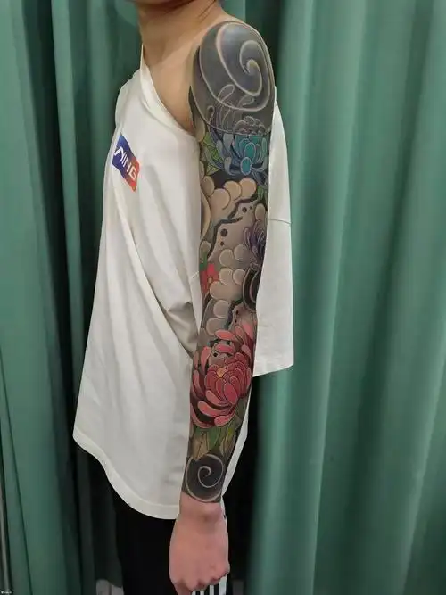 日式老传统花臂 _纹身图案手稿图片_谭昌武的纹身作品集