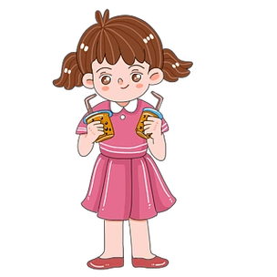 原创可爱卡通喝珍珠奶茶的小女孩手绘元素
