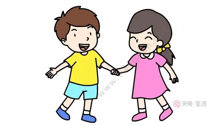 两个小朋友手牵手简笔画步骤 两个小朋友手牵手简笔画教程