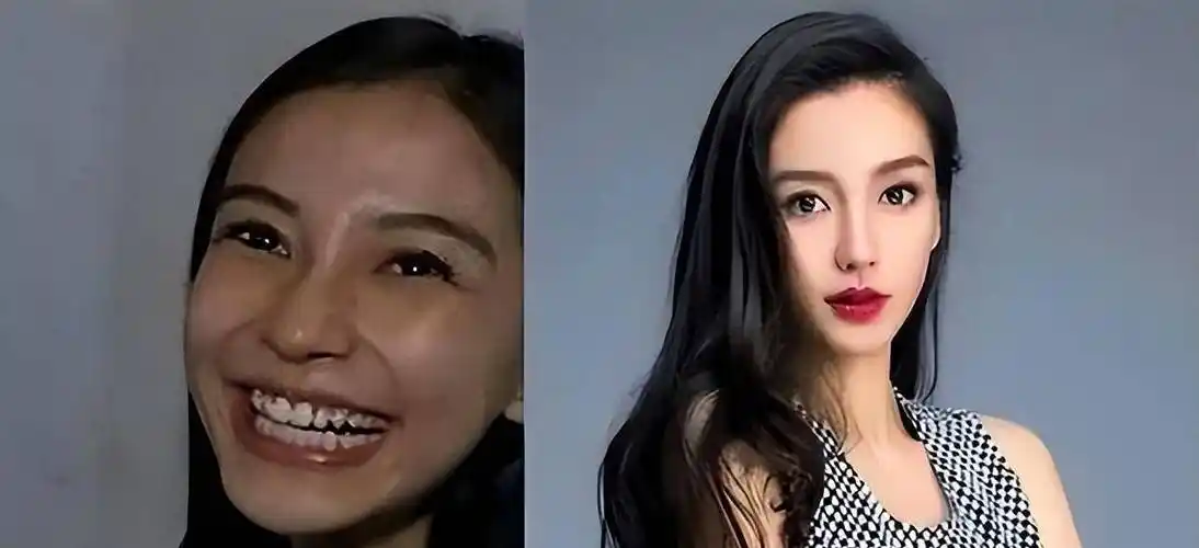 比较一下女明星化妆前后的照片,卸妆后,皮肤黝黑,年龄似乎成了一个谜