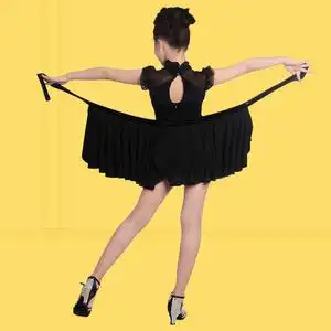 儿童拉丁舞裙女童半身裙恰恰黑色练功服演出服标准练习裙跳舞短裙