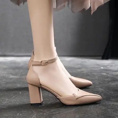 小码女鞋313233春秋尖头粗跟高跟鞋包头凉鞋大码时装凉鞋