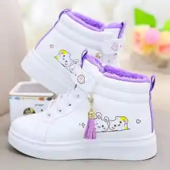 高帮鞋华y208白紫30码>小学生棉鞋女孩冬款加绒加厚保暖鞋女童新款