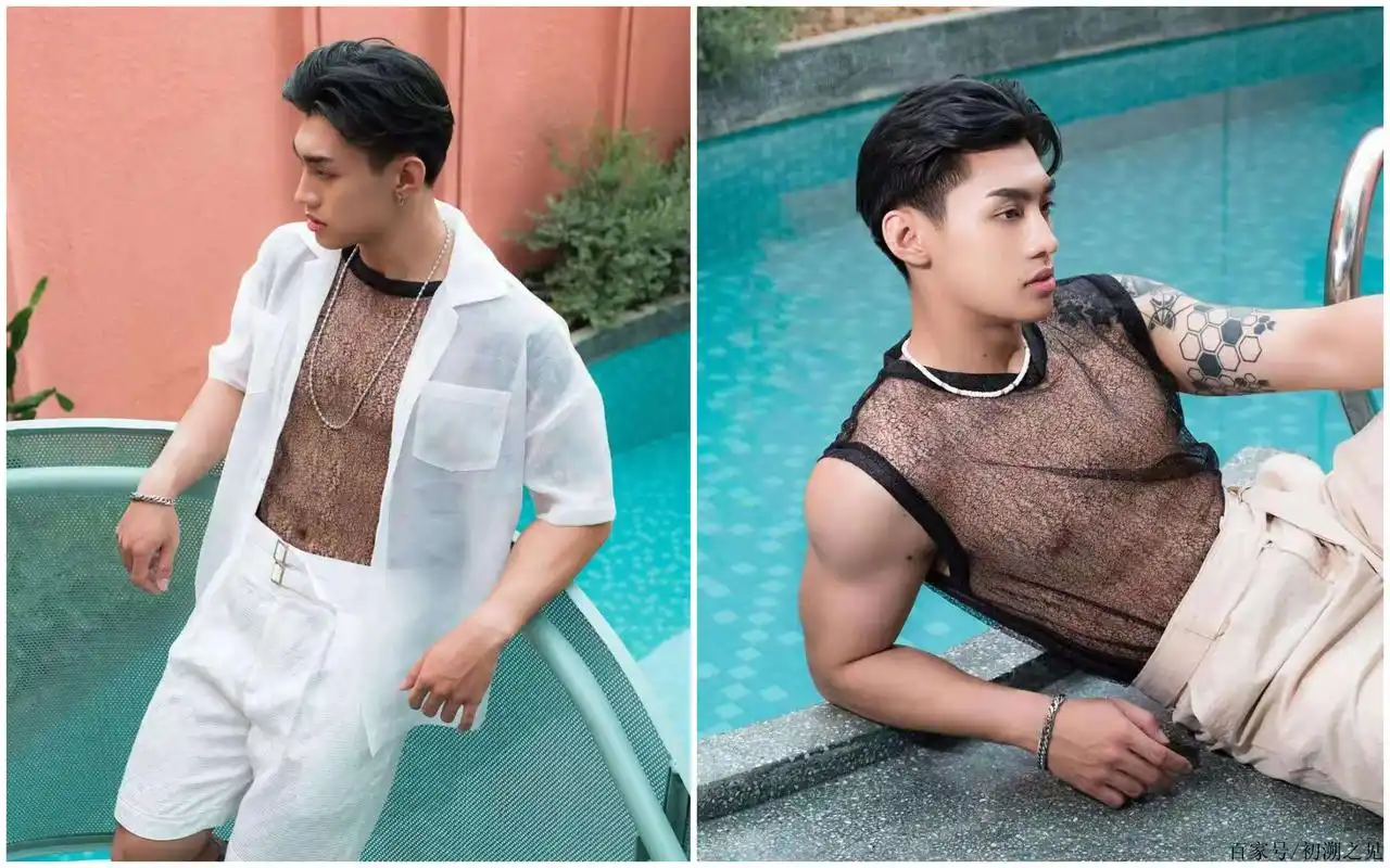 男模身着透视装好性感,肌肉是他的华服,胸肌和腹肌让他"封神"