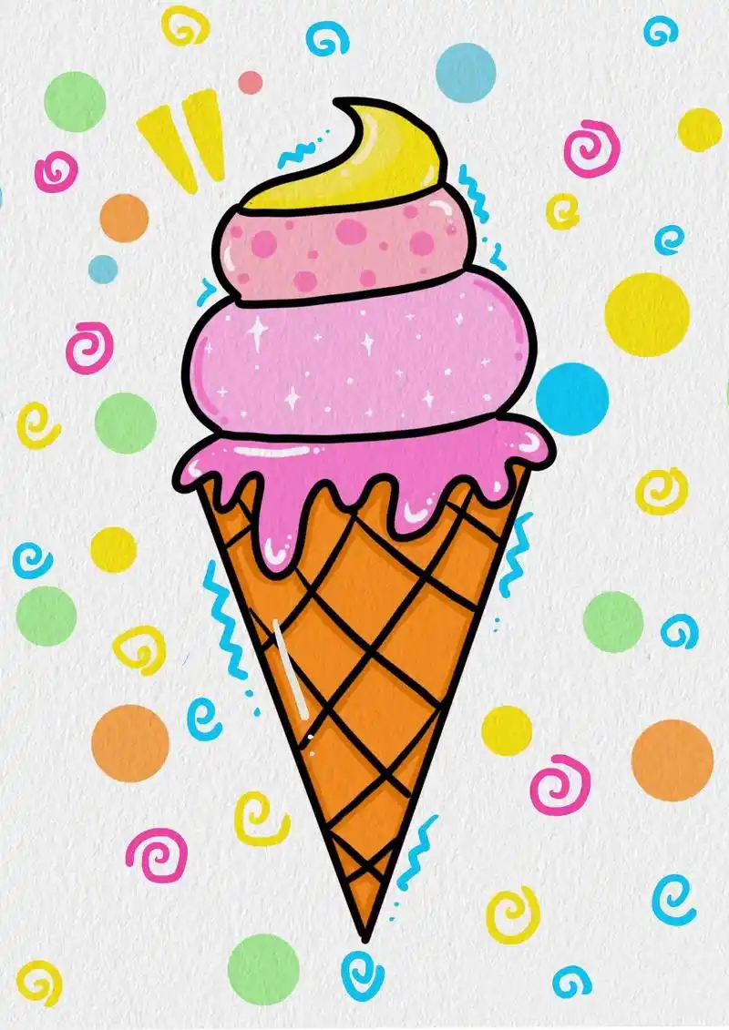 冰激凌简笔画.教你用3和三画美味冰激凌,简单美味一学就会哦# - 抖音